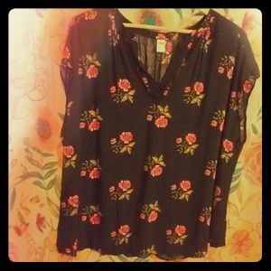 Old Navy Rose print flowy top blouse 2x